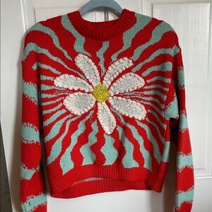 Zara cotton blend floral/checked sweater.